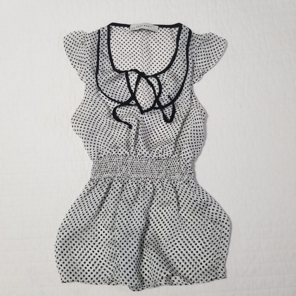 ZARA Black and White Polka Dot Top Size XS